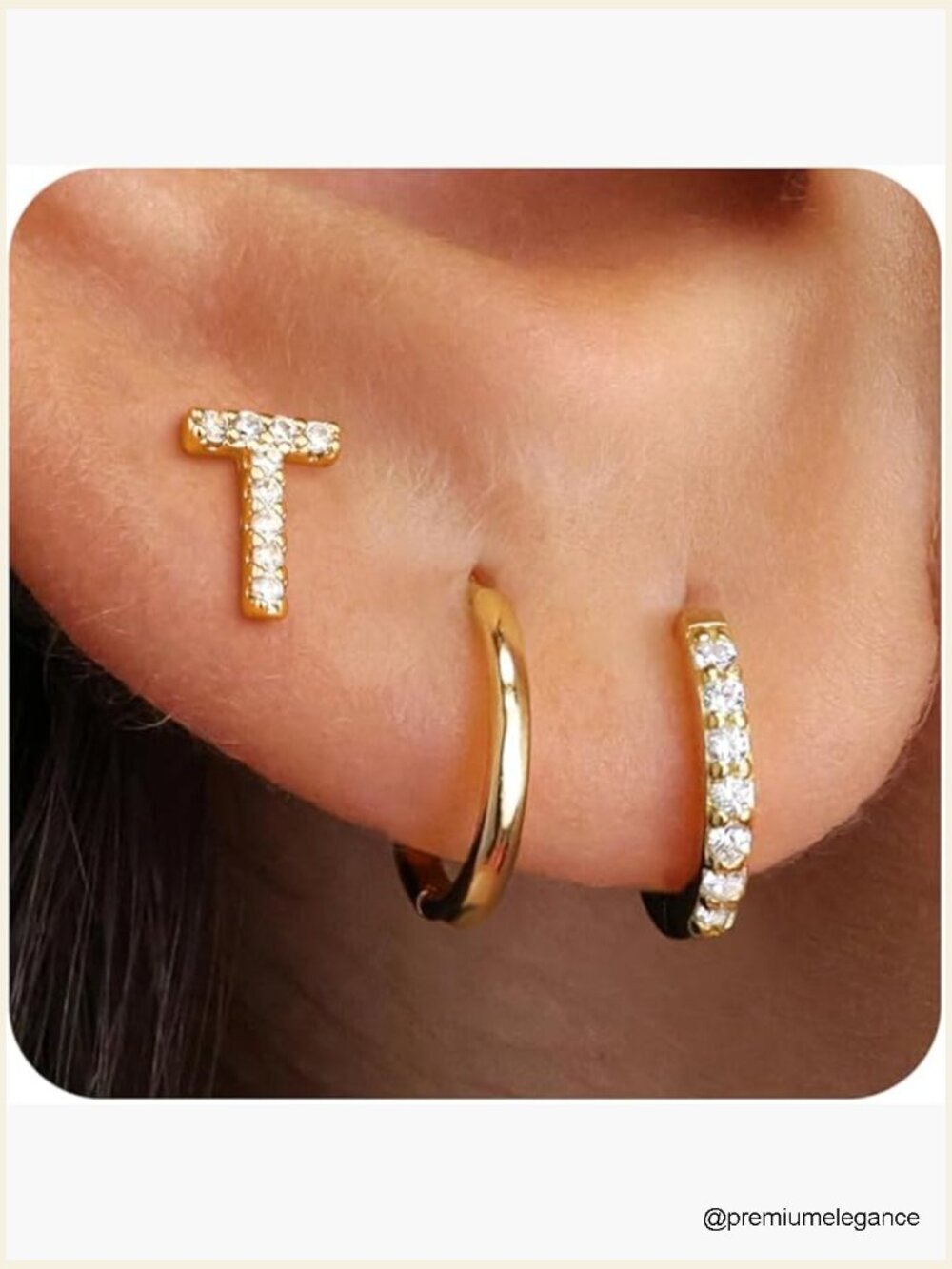 3 Pair Hoop Huggie Initial Stud Earrings Set Hypoallergenic CZ Gift Box